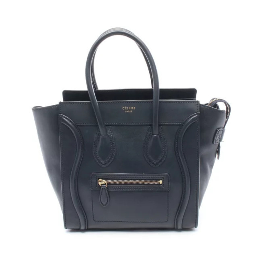 Celine Luggage Tote Shopper Tote Bag Leather Navy Blue